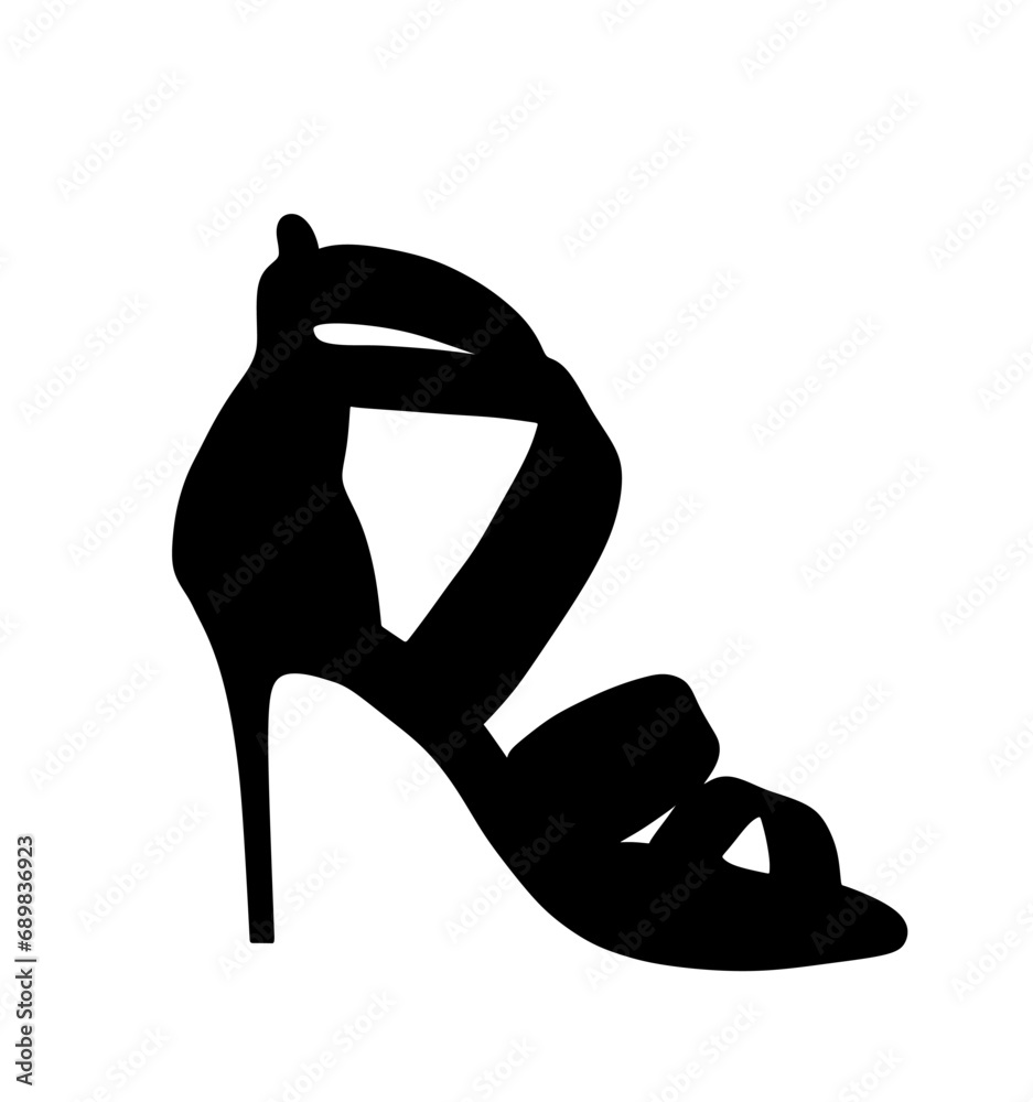 Elegant woman shoe vector silhouette illustration isolated on white background. Modern female shoes with heels shape shadow.