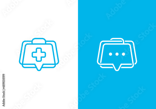 medical suitcase with chat talk logo, tech health care symbol vector design