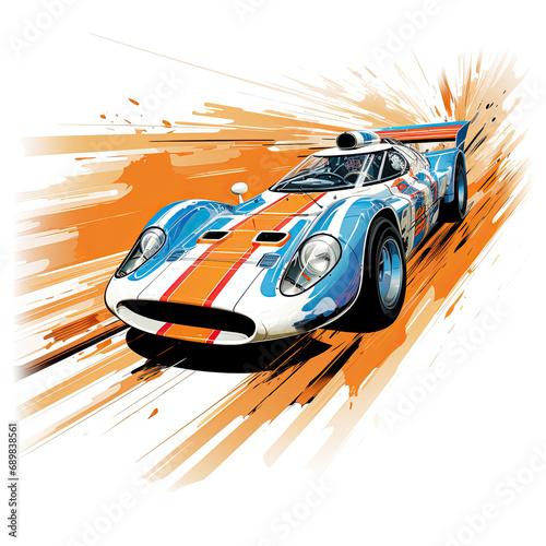 Colorful Sport Car 24h du Mans, Orange and Blue, ford GT