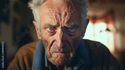 Close-up photo of angry old man photo