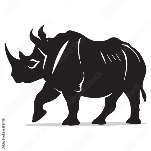 Rhino silhouettes and icons. Black flat color simple elegant white background Rhino animal vector and illustration. © Charlie