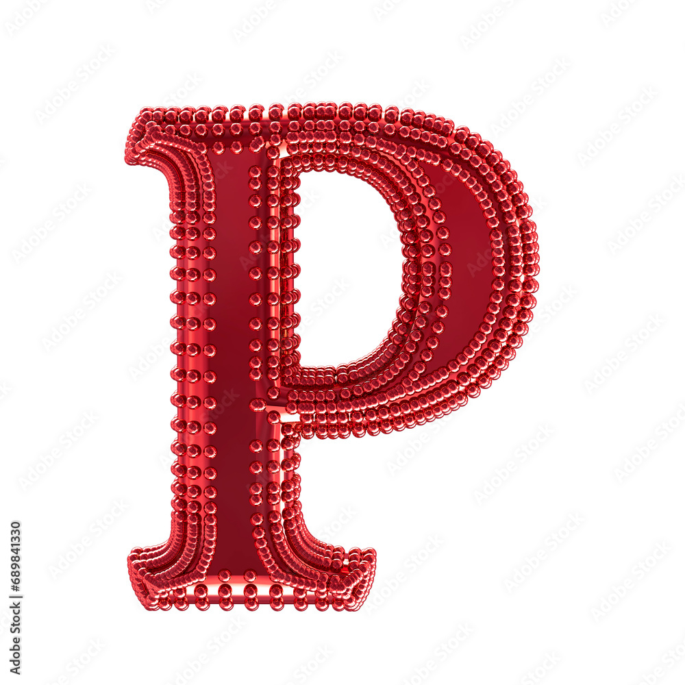 Small spheres on the red symbol. letter p Small spheres on the red symbol. letter p