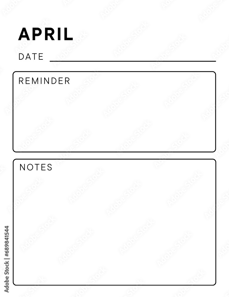 Minimalistic monthly planner page. Notebook pages for notes and goals. planner page template