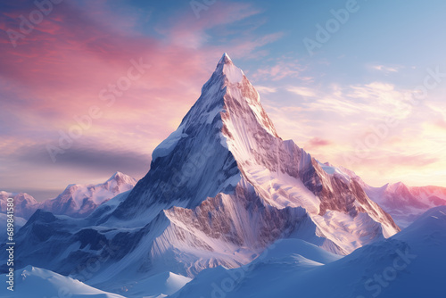A Snow-Covered Mountain Peak in Detailed Shot