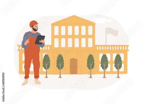 Public building isolated concept vector illustration. Government building, school library, shopping business center, modern design, post office, hospital, architectural fragment vector concept.