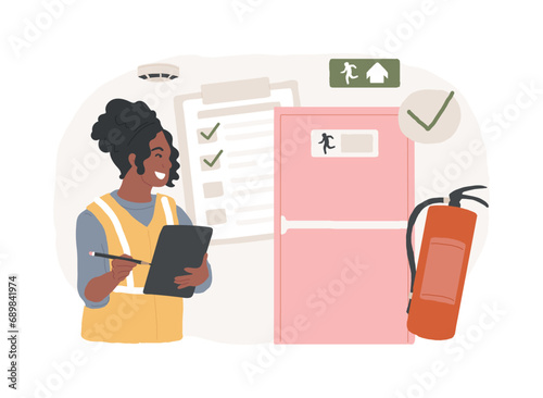 Obraz na płótnie Fire inspection isolated concept vector illustration. Fire alarm and detection, building inspection checklist, fulfill the requirements, safety certification, annual inspection vector concept. w salonie