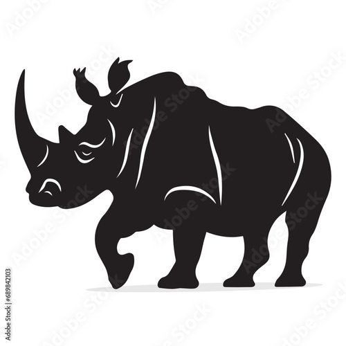 Rhino silhouettes and icons. Black flat color simple elegant white background Rhino animal vector and illustration.