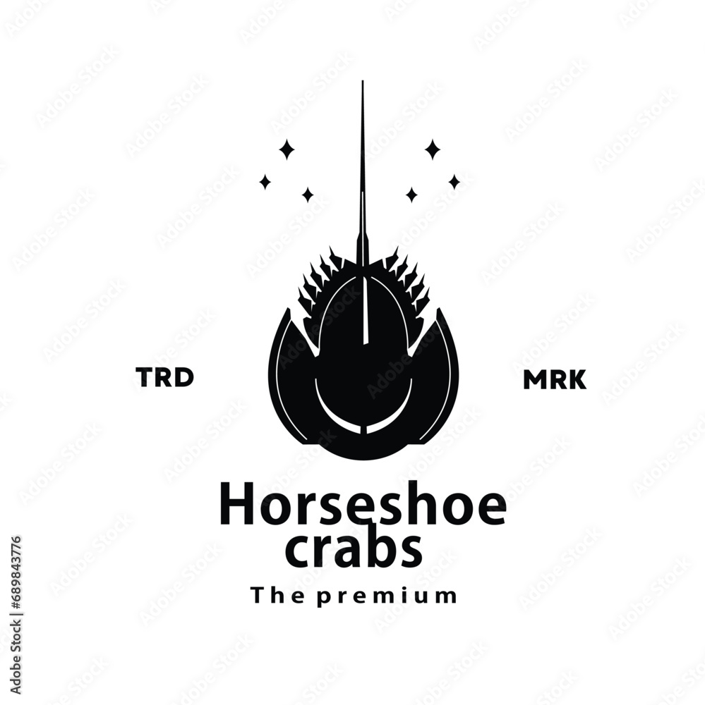 vintage retro hipster horseshoe crabs logo vector outline silhouette art icon Stock Vector