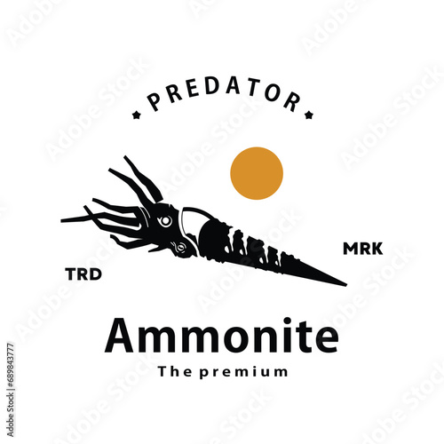 vintage retro hipster ammonite logo vector outline silhouette art icon