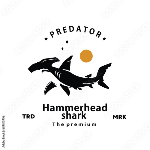 vintage retro hipster hammer head shark logo vector outline silhouette art icon