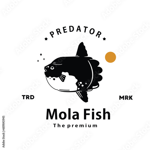 vintage retro hipster mola fish logo vector outline silhouette art icon photo