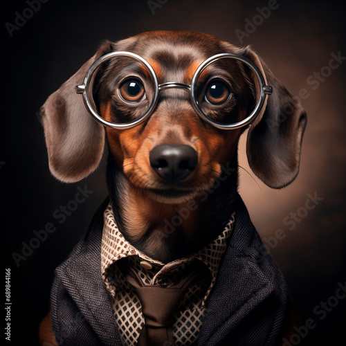 Dachshund with glasses. Funny and intelligent. © AlCamillo