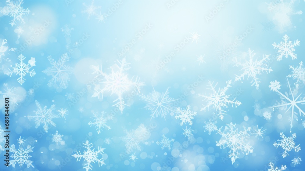 A blue banner backdrop with snow flacks and glitters. Serves as a background for New Year Wish - AI Generative