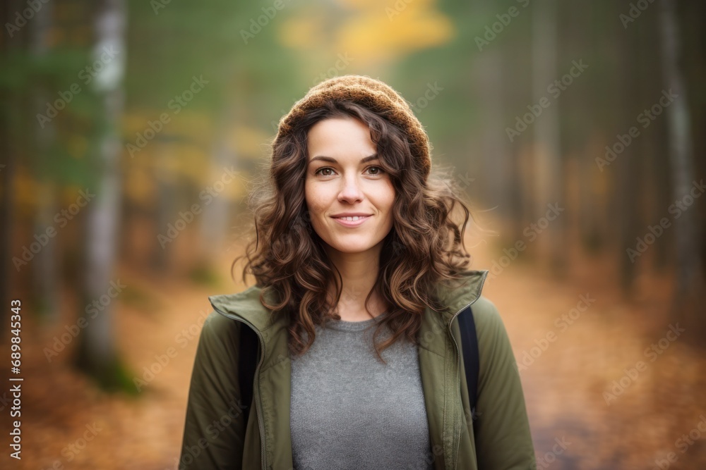 portrait of a 30 years old in a autumn forest standing outdoor portrait of a 30 years old in a autumn forest standing outdoor