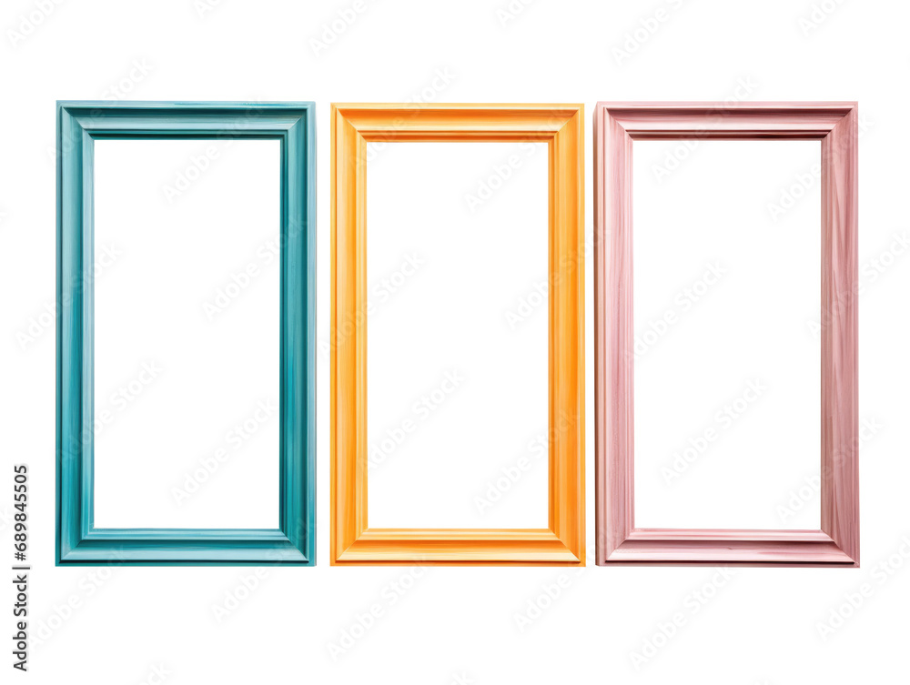 Set of Colored wood frame or photo frame isolated on transparent background