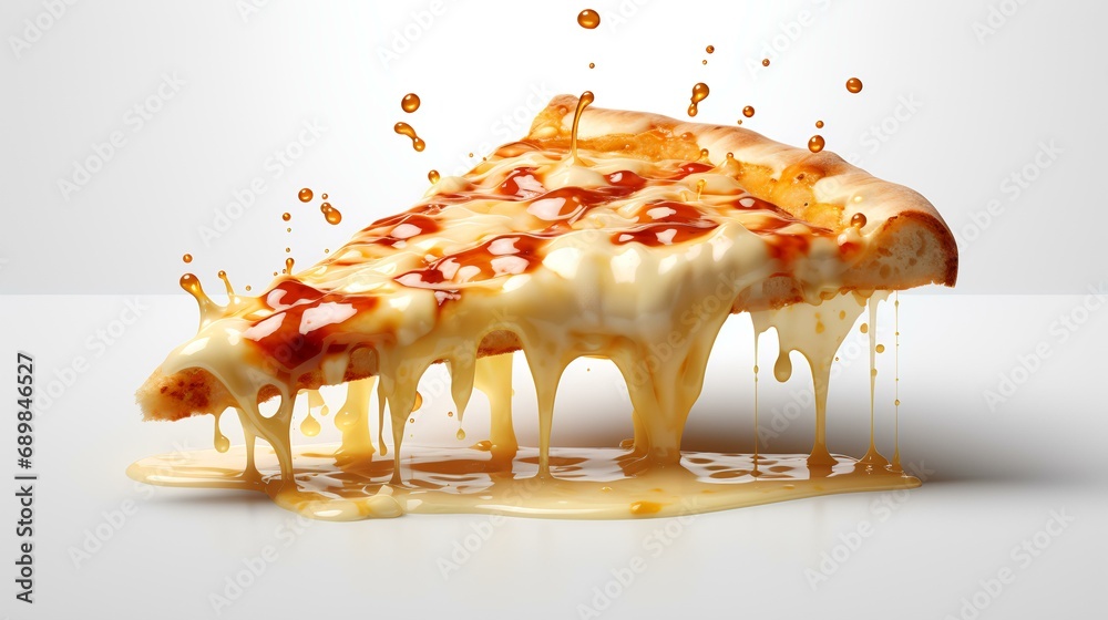 A Hot Pizza Slice with Dripping Melted Cheese