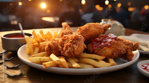 A Plate of Fried Chicken and Fries 8K 4K Photo