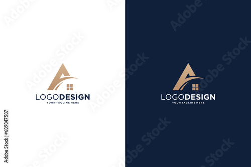 Creative real estate and letter A logo design combination photo