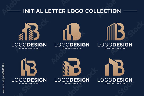 Set of initial letter B logo design real estate concept. Letter B building logo template.