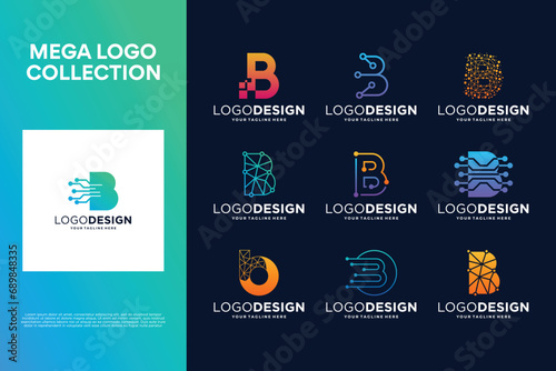Set of creative letter B logo design. Abstract symbol for digital technology