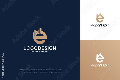 Letter E building logo design. letter E with real estate symbol. photo