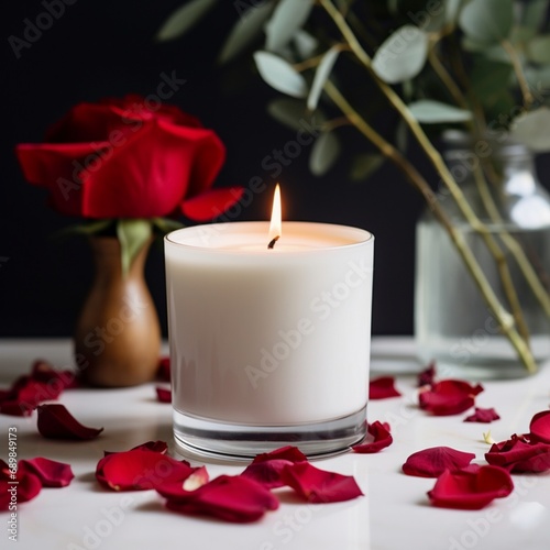 red rose and candle romantic scene love