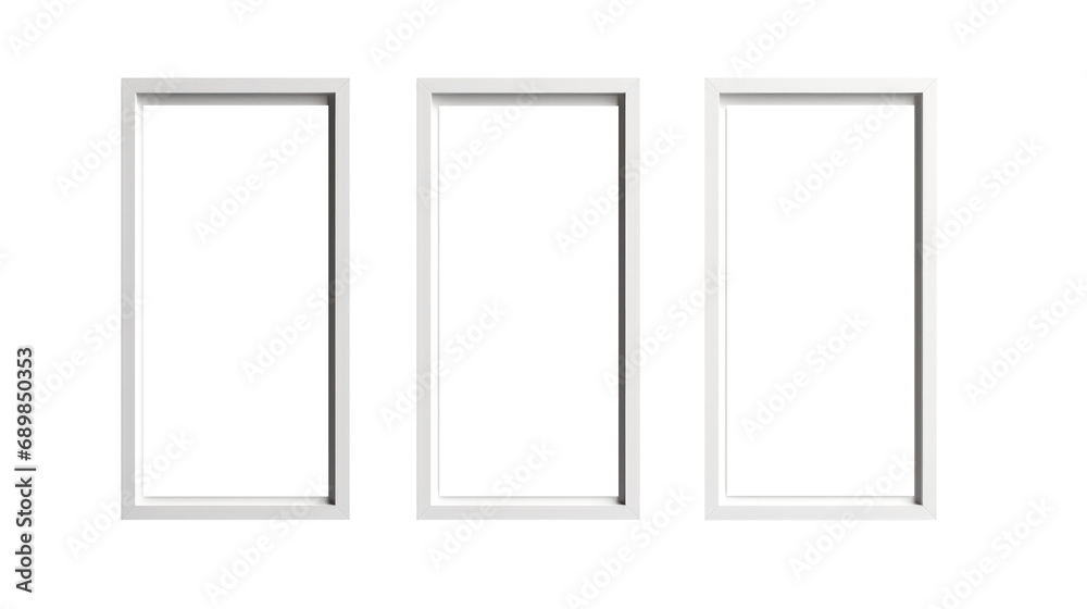 Set of empty white picture frames. Blank white picture frames mockup template isolated on transparent background Set of empty white picture frames. Blank white picture frames mockup template isolated on transparent background
