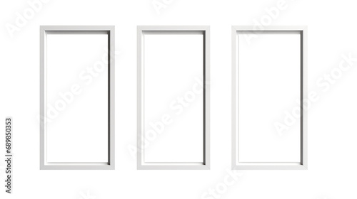 Set of empty white picture frames. Blank white picture frames mockup template isolated on transparent background photo