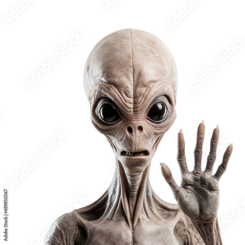 Aliens arrival concept, alien are smiling and waving greeting on transparent background