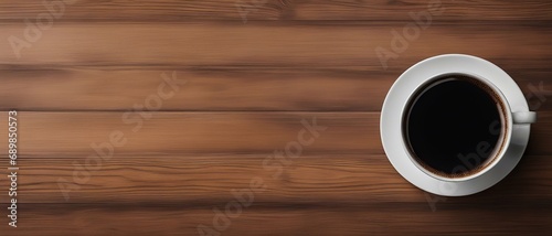 Coffee cup on wooden table, copy space