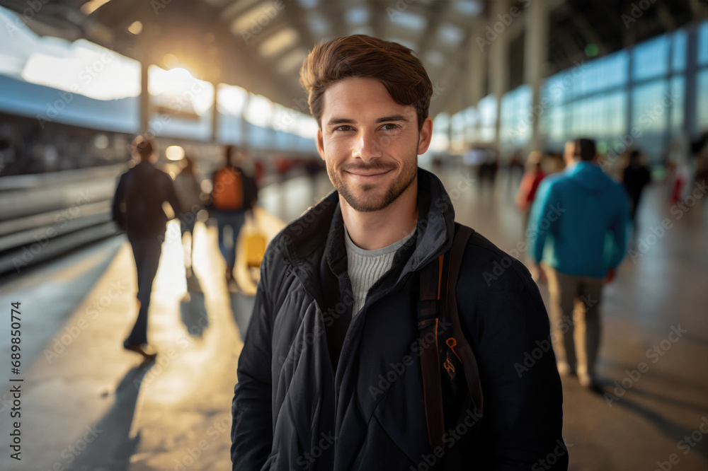 young adult man, at the airport or train station young adult man, at the airport or train station