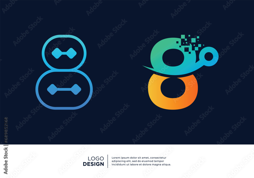 Technology digital initial Number 8 logo design. Technology digital initial Number 8 logo design.