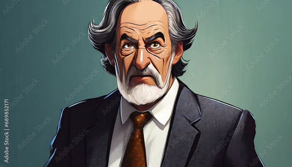 young angry or very bad tempered old man in a suit, boss or employee, anger or annoyance