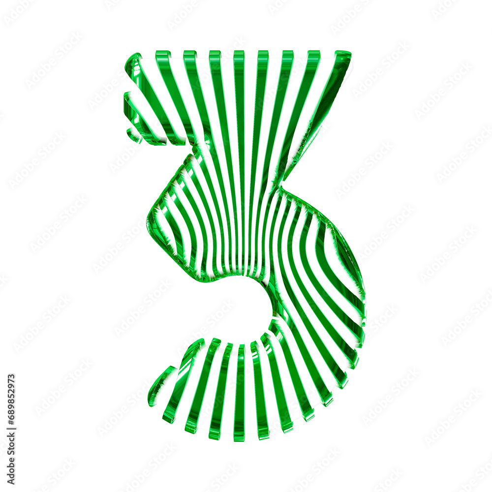 White 3d symbol with ultra thin green straps. number 3 White 3d symbol with ultra thin green straps. number 3