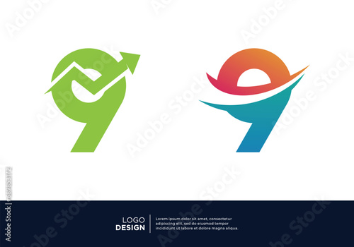 Simple Number 9 logo design for finance, investment, marketing.