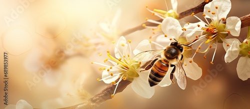 Honey bee gathering manuka pollen and nectar for medicinal honey.
