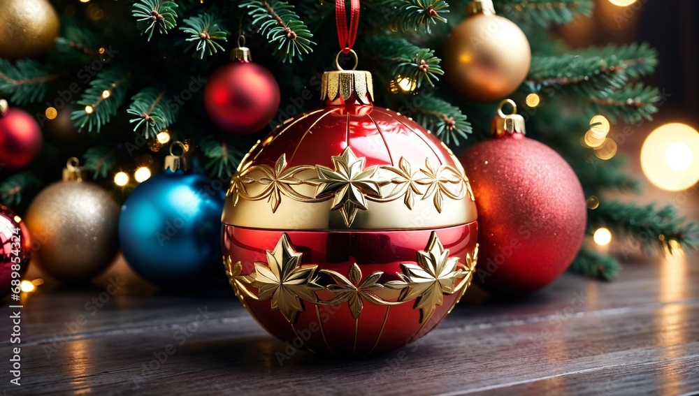 Christmas tree decorated with Christmas balls and Christmas lights