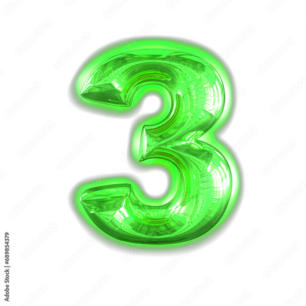 Green inflatable symbol with glow. number 3 Green inflatable symbol with glow. number 3