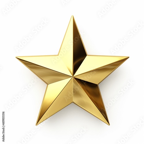 Gold Star on white background isolated. Decoration Christmas tree top gold star  Shiny and sparkle metal Xmas decoration isolated on white.