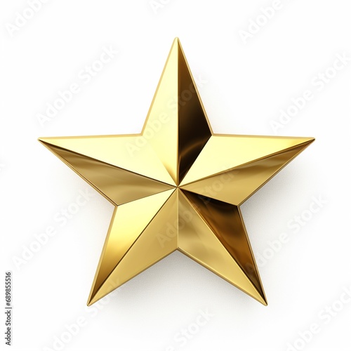 Gold Star on white background isolated. Decoration Christmas tree top gold star, Shiny and sparkle metal Xmas decoration isolated on white.
