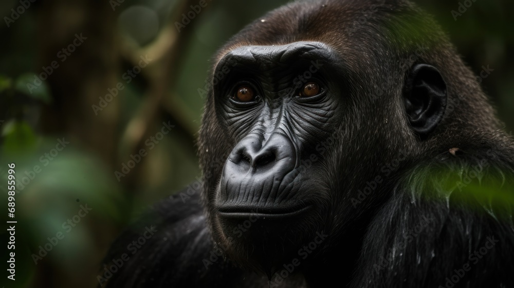 Portrait of a gorilla in the rainforest. Wilderness. Wildlife Concept.