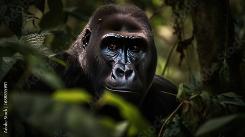 Portrait of a gorilla in the rainforest. Wilderness. Wildlife Concept. © John Martin