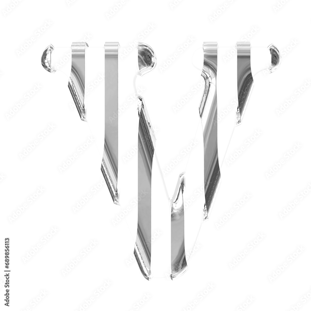 Obraz premium White symbol with thin silver vertical straps. letter v