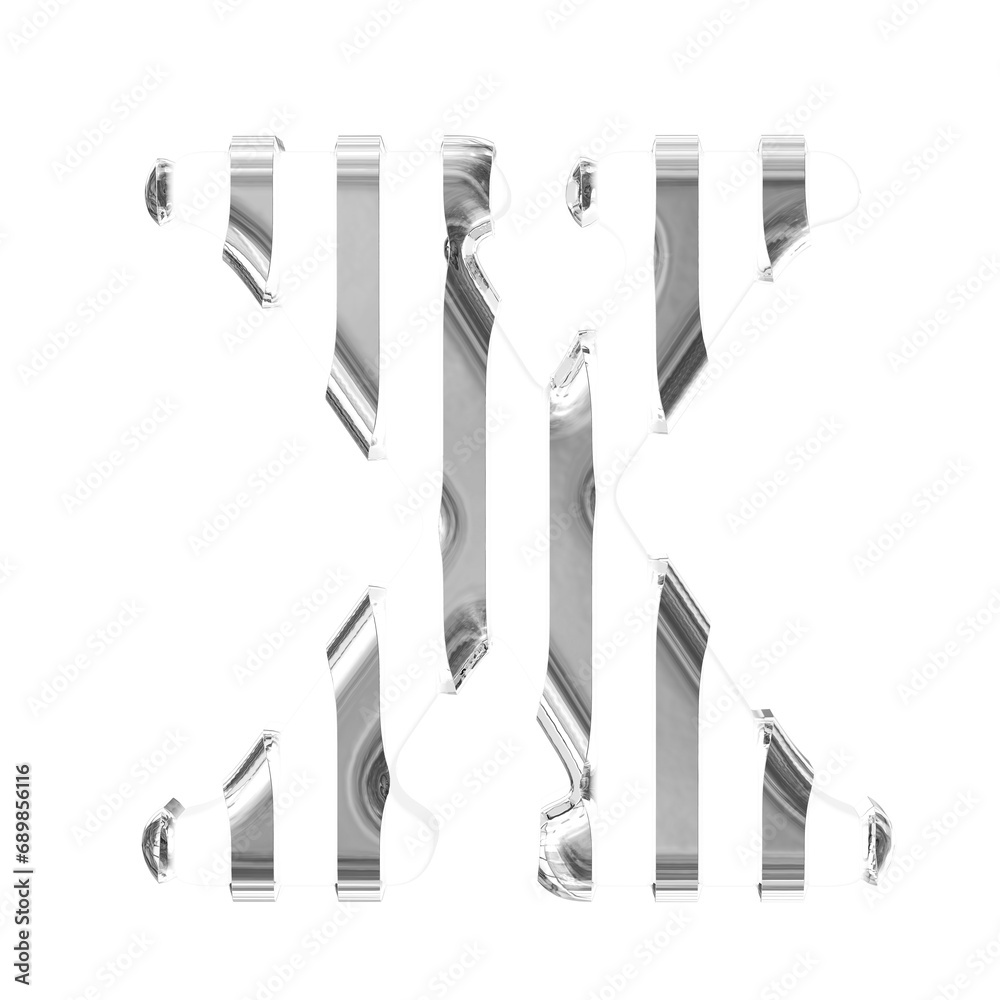 White symbol with thin silver vertical straps. letter x White symbol with thin silver vertical straps. letter x