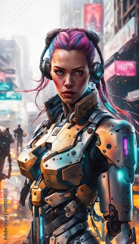 Female Cyborg in Cyberpunk suits.