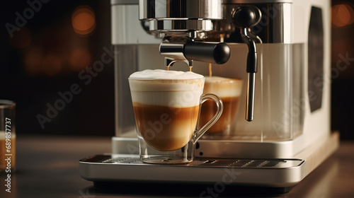 coffee machine making cappuccino or latte art in cafe