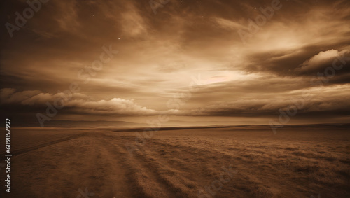 Sepia-Tinged Night Sky. Enshrouded in Peculiar Clouds, Conjuring a Sense of Nostalgia and Eerie Charm. © xKas