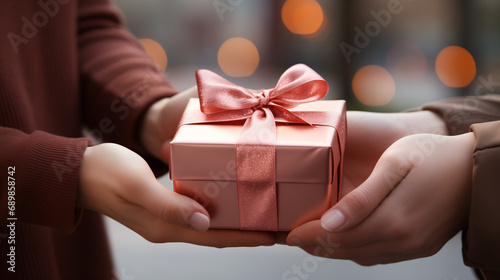 close Up Of Brother Hands Giving Gift To Sister, white background, photorealistic