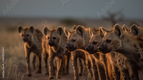 Spotted hyena (Crocuta crocuta) in the savanna. Wilderness. Wildlife Concept. photo