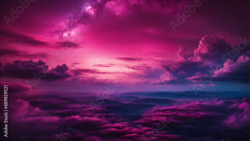 Vibrant Magenta Night Sky. Whirling Clouds Paint an Atmosphere of Mystical Enchantment and Foreboding.
